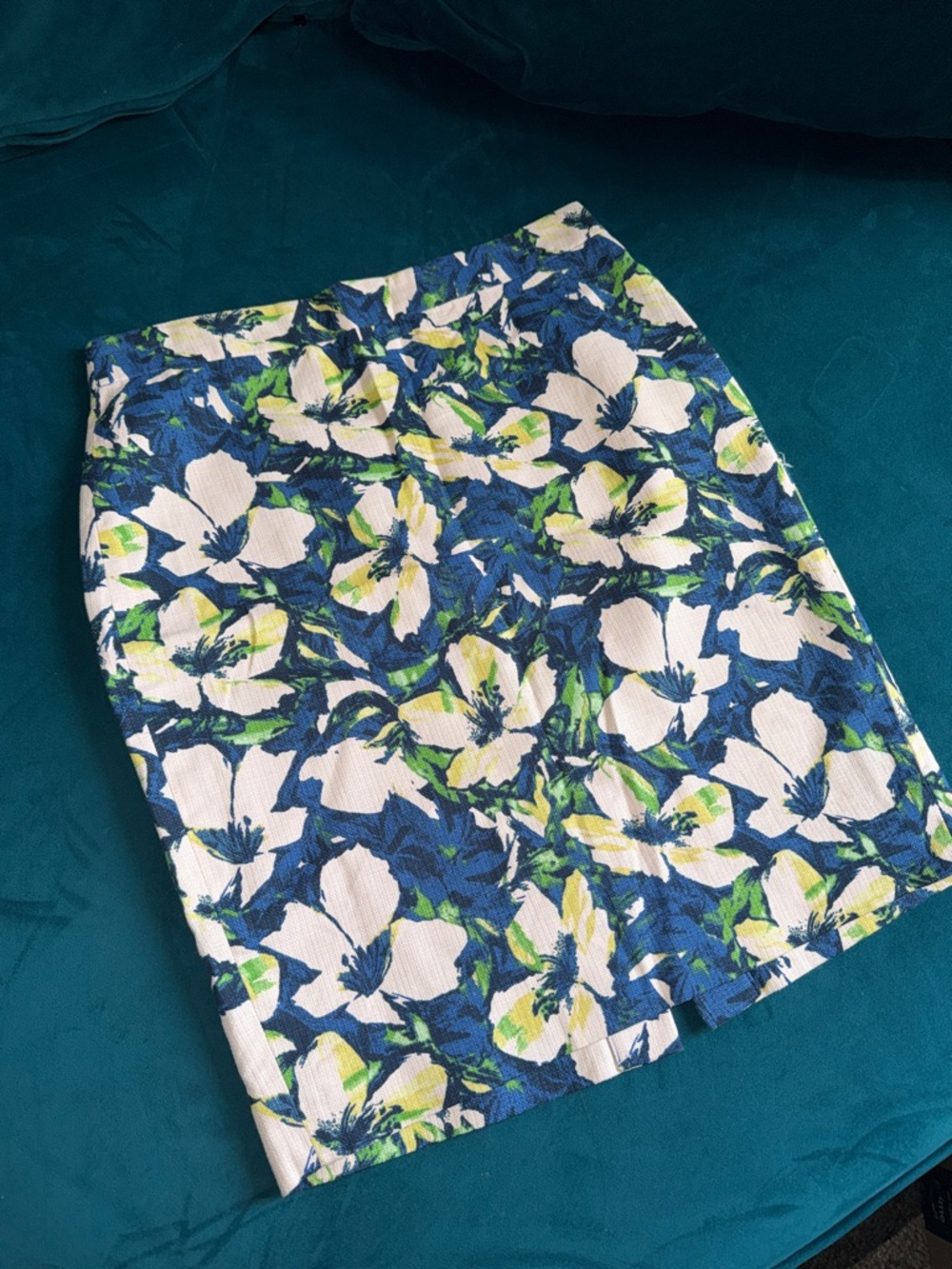 J. Crew Blue, White & Green Floral Pencil Skirt